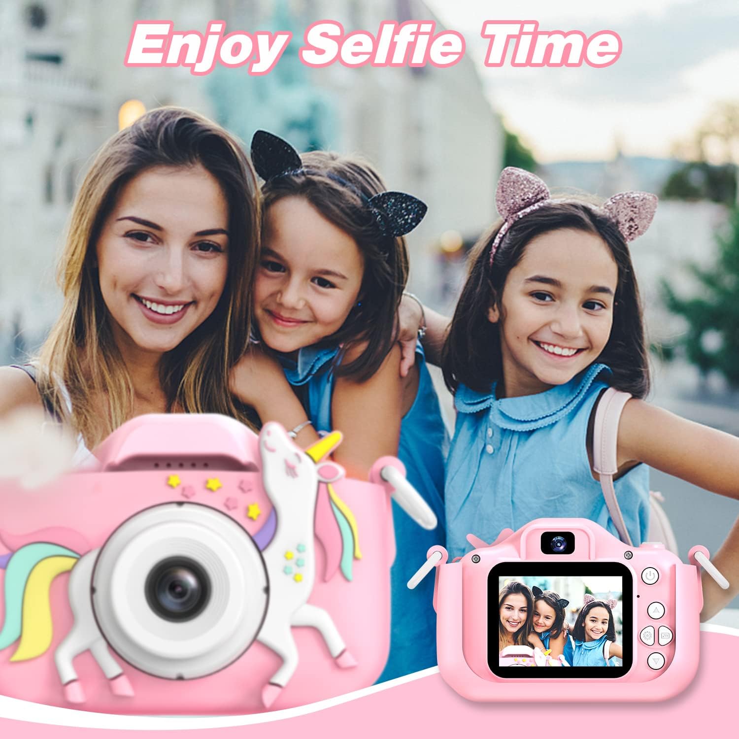 Goopow Kids Camera Toys for 3-8 Year Old Girls Boys,Children Digital Video Camcorder Camera with Cartoon Soft Cover, Best Chritmas Birthday Festival Gift for Kids - 32G SD Card Included 24hrsmart